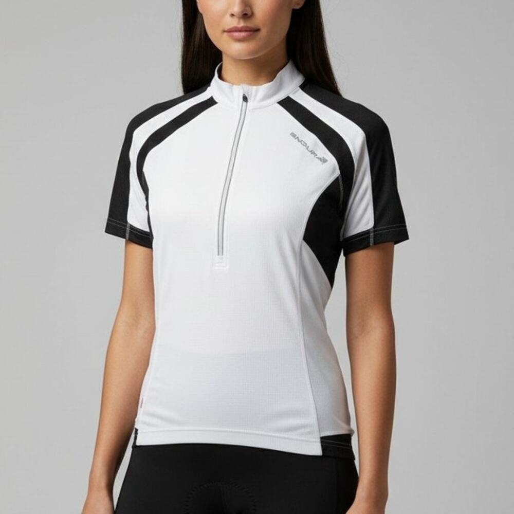 Womens Fit ENDURA Cycling Jersey Black White Size Medium Zip Front Pockets